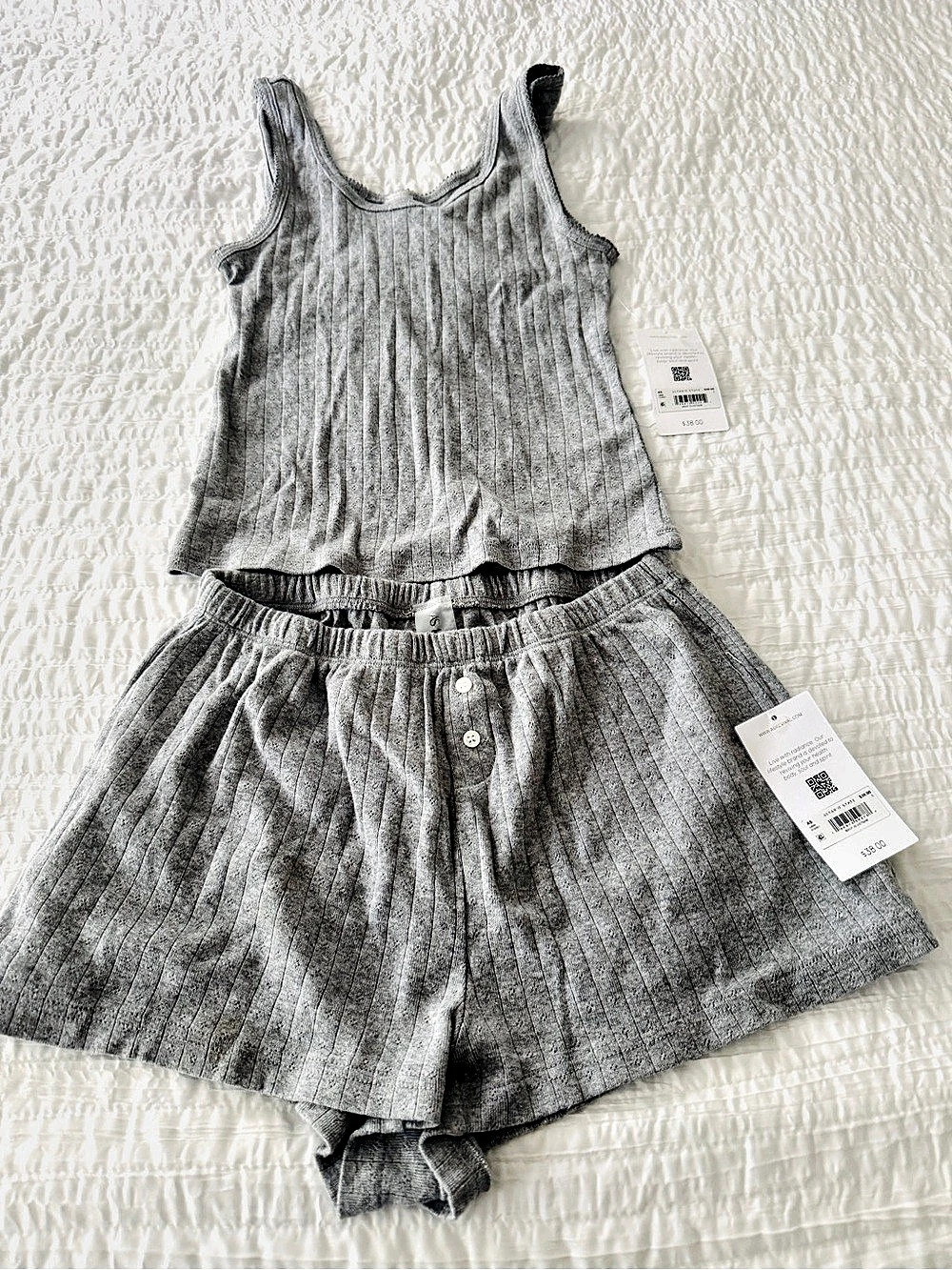 Altar'd State Ribbed Lounge Set Gray Cotton Shorts Set Small- NEW